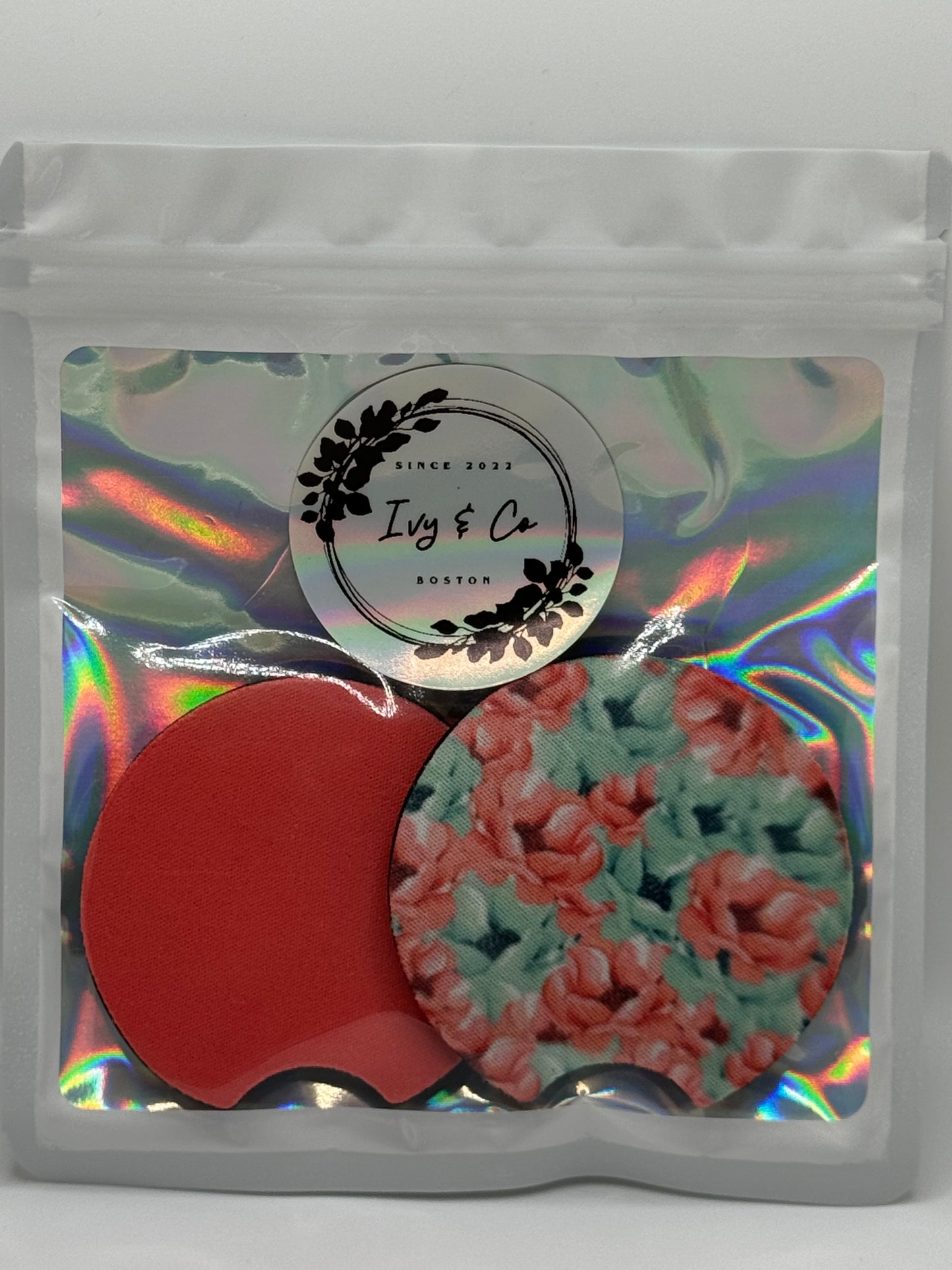 Blue Pink Floral Car Coaster ~ Premade