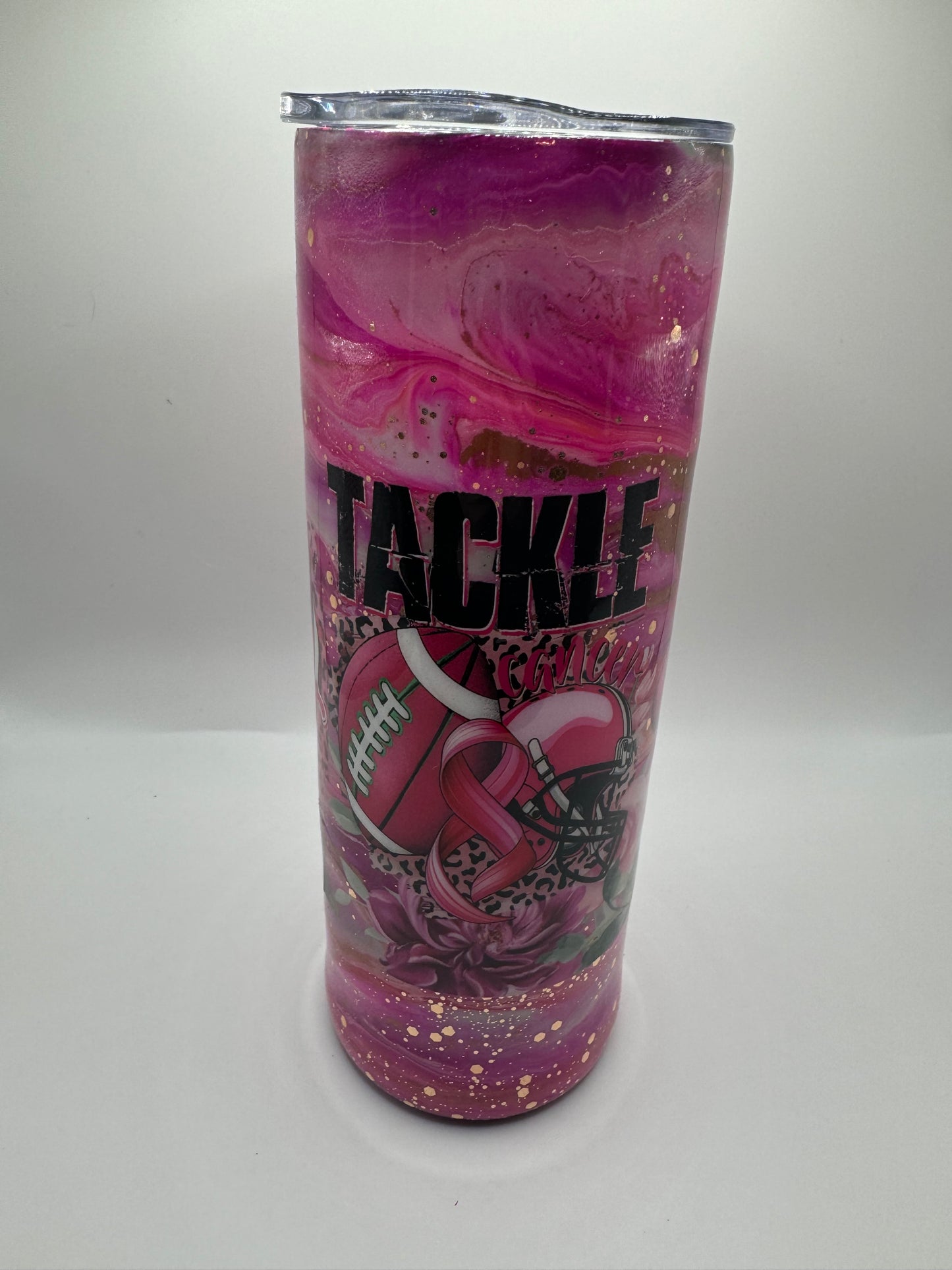 20oz Skinny Pink Football Breast Cancer Tumbler