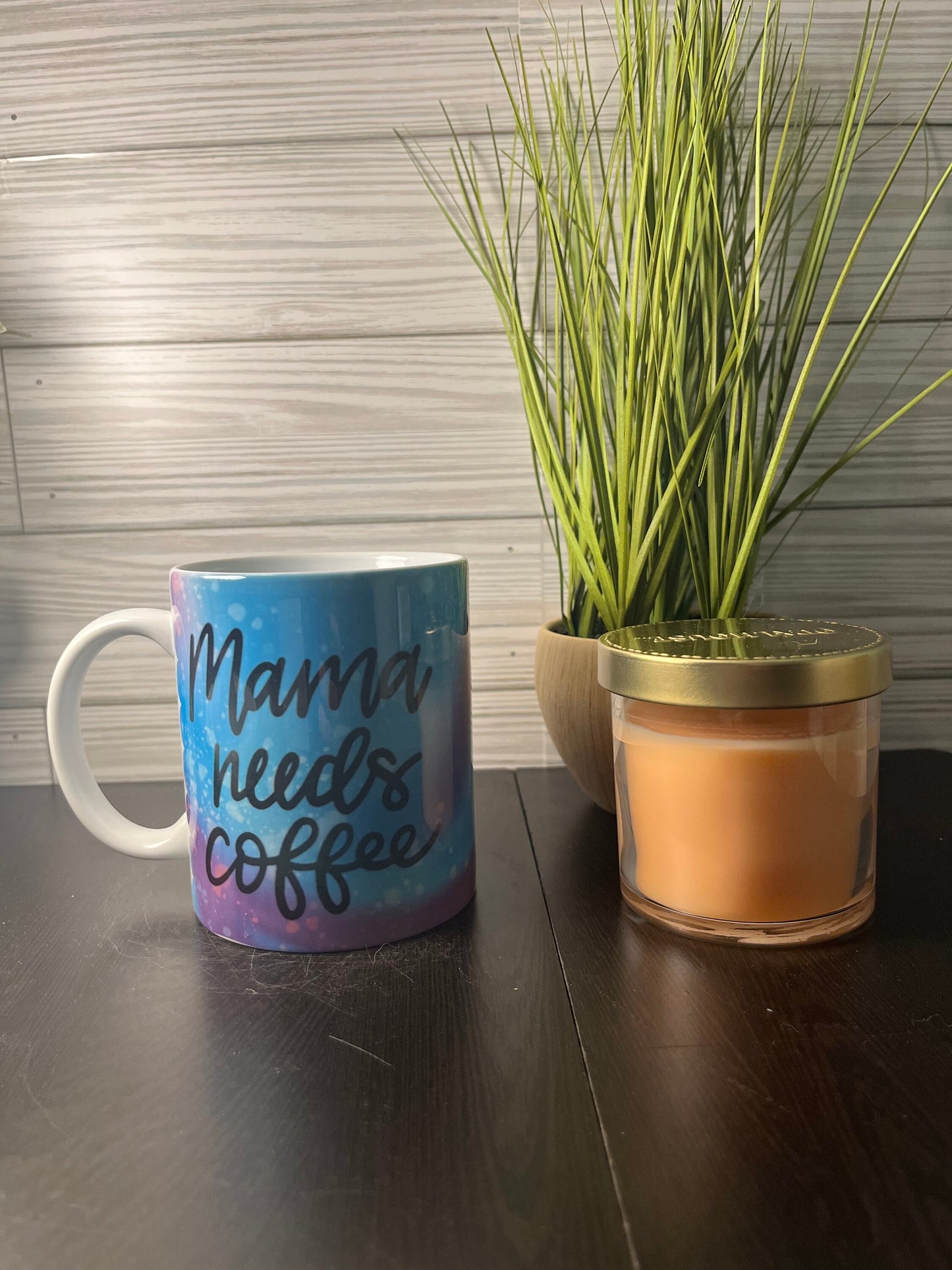 Purple & Blue Mama Needs Coffee Pre-Made Mug
