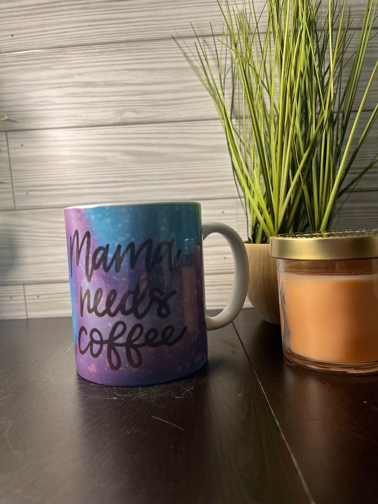 Purple & Blue Mama Needs Coffee Pre-Made Mug