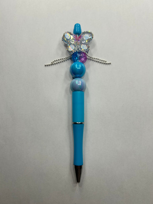 Blue Butterfly Bling Beadable Pen ~ Premade