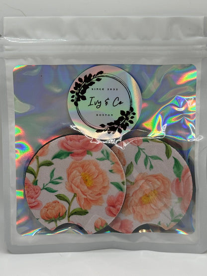 Floral Absorbent Car Coaster ~ Premade
