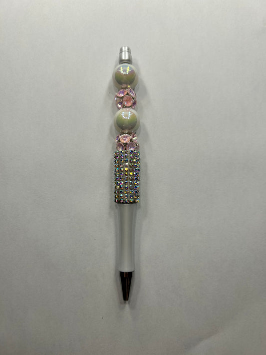 Pink White Bling Beadable Pen ~ Premade