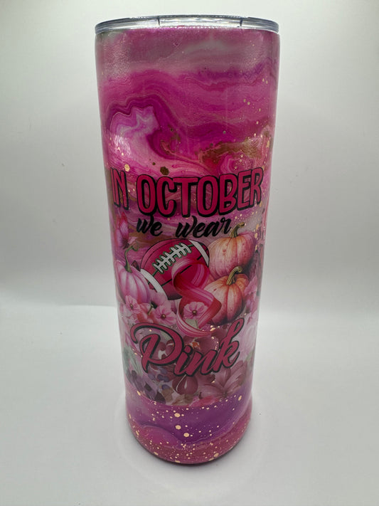20oz Skinny Pink Football Breast Cancer Tumbler