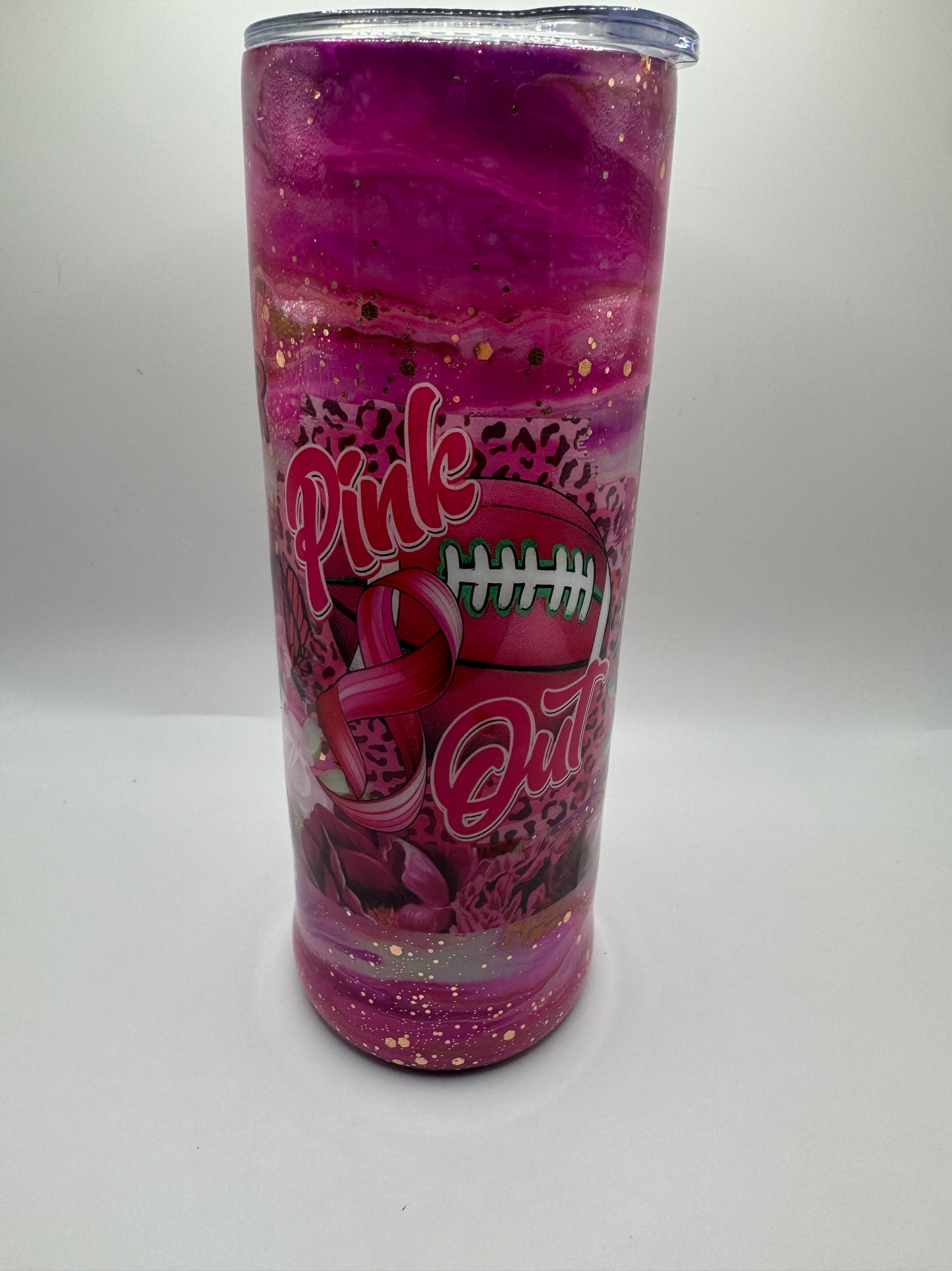 20oz Skinny Pink Football Breast Cancer Tumbler