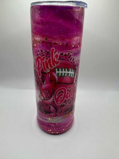 20oz Skinny Pink Football Breast Cancer Tumbler
