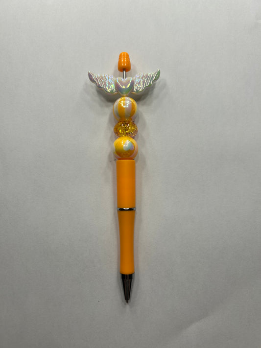 Orange Angel Wing Beadable Pen ~ Premade