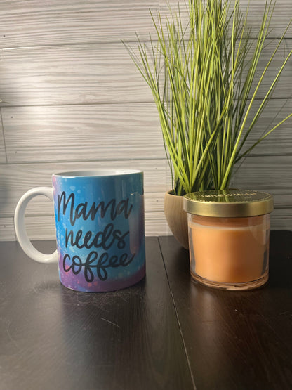 Purple & Blue Mama Needs Coffee Pre-Made Mug